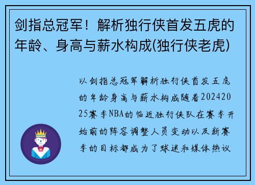剑指总冠军！解析独行侠首发五虎的年龄、身高与薪水构成(独行侠老虎)