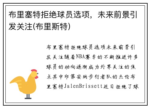 布里塞特拒绝球员选项，未来前景引发关注(布里斯特)