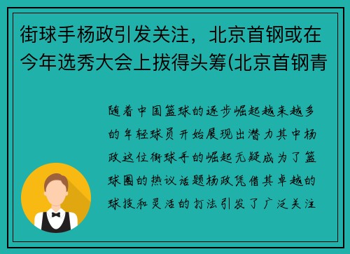 街球手杨政引发关注，北京首钢或在今年选秀大会上拔得头筹(北京首钢青年队杨策)