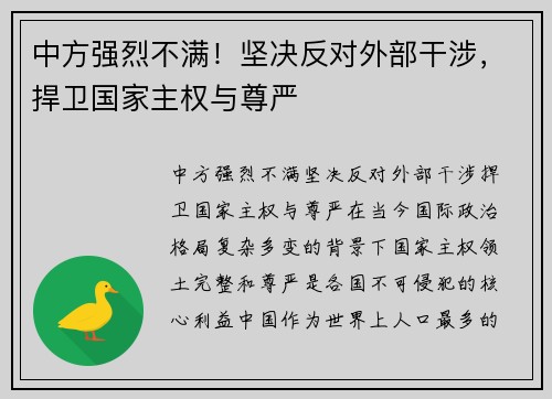 中方强烈不满！坚决反对外部干涉，捍卫国家主权与尊严