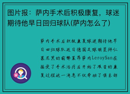 图片报：萨内手术后积极康复，球迷期待他早日回归球队(萨内怎么了)