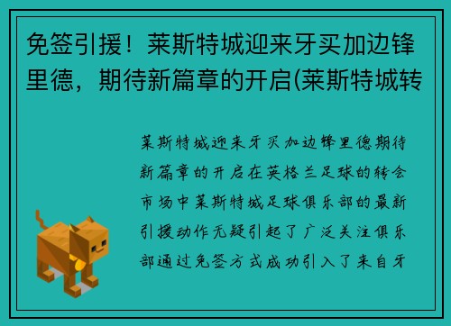 免签引援！莱斯特城迎来牙买加边锋里德，期待新篇章的开启(莱斯特城转会投入)
